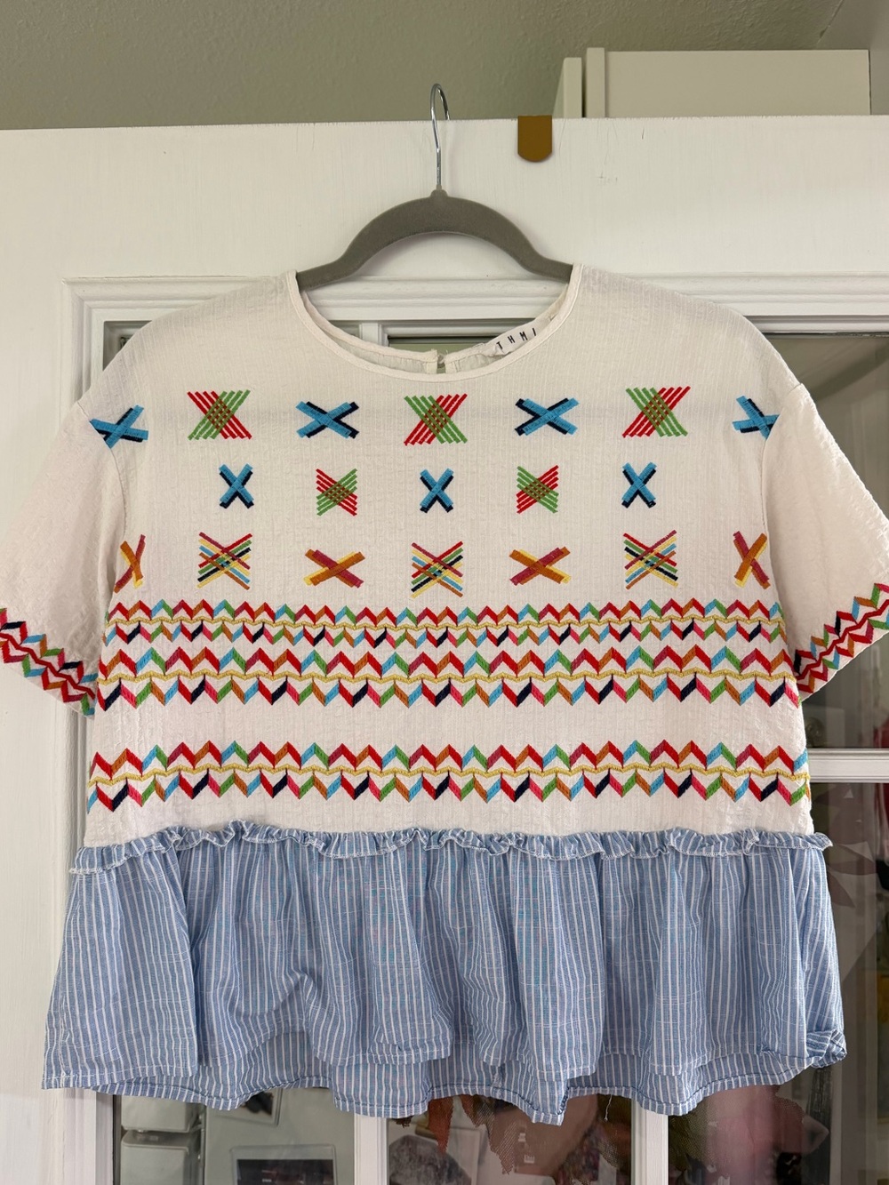 THML Embroidered Peplum Top Blouse Shirt Ruffle Boho XS